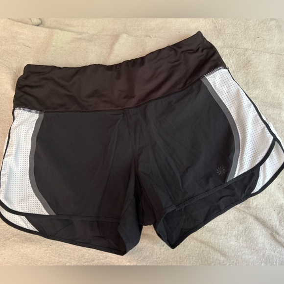Athleta Women's Black White 3 Inch Running Athletic Shorts Attached Brief Medium - Picture 6 of 8